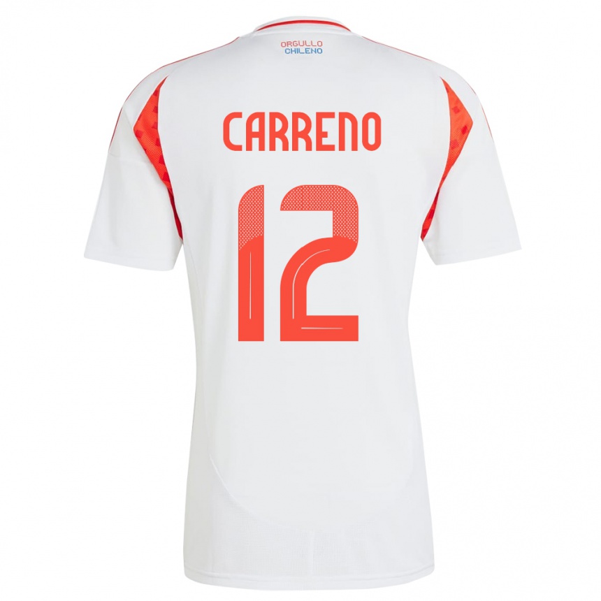 Gyermek Labdarúgás Chile Diego Carreño #12 Fehér Idegenbeli Jersey 24-26 Mez Póló Ing