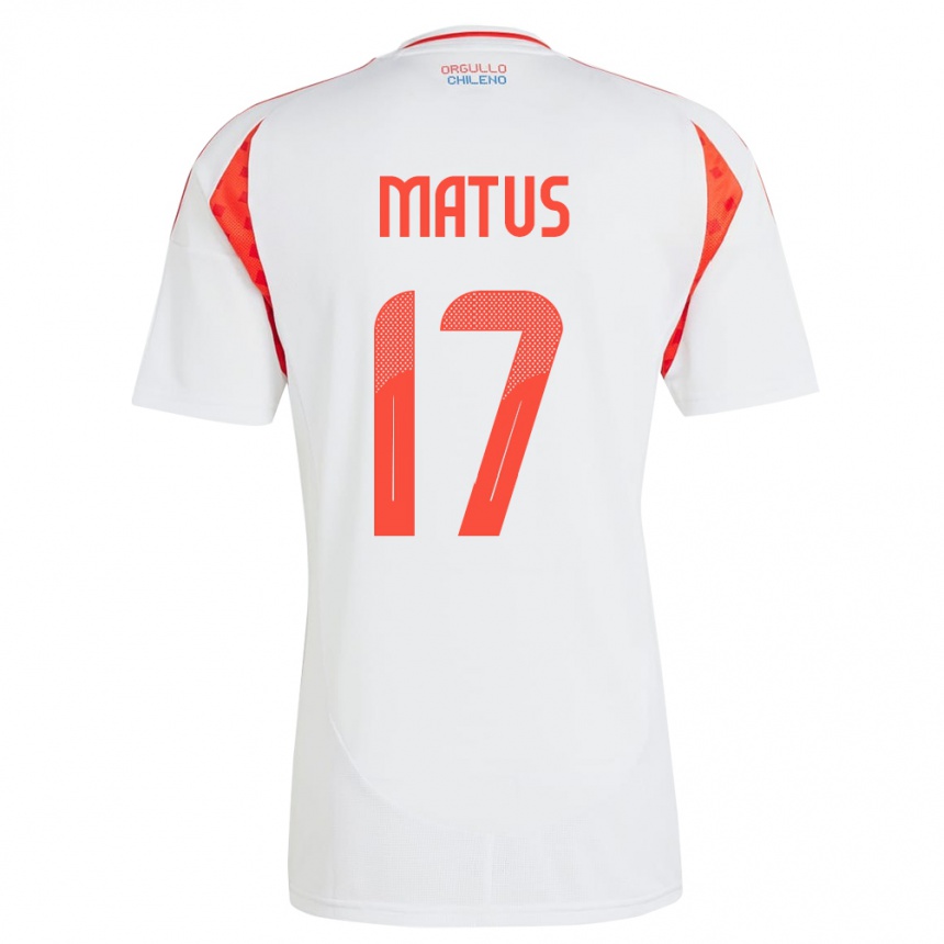 Gyermek Labdarúgás Chile Esteban Matus #17 Fehér Idegenbeli Jersey 24-26 Mez Póló Ing