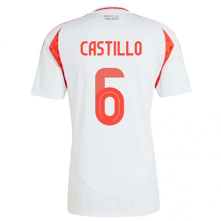 Gyermek Labdarúgás Chile Cristóbal Castillo #6 Fehér Idegenbeli Jersey 24-26 Mez Póló Ing