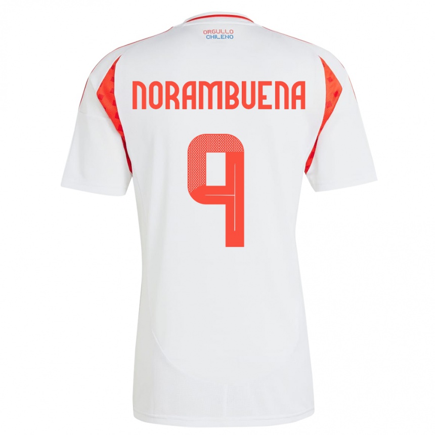 Gyermek Labdarúgás Chile Gabriel Norambuena #9 Fehér Idegenbeli Jersey 24-26 Mez Póló Ing