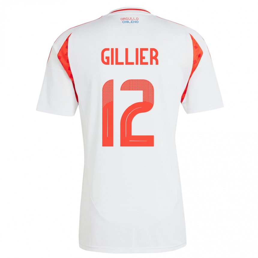 Gyermek Labdarúgás Chile Thomas Gillier #12 Fehér Idegenbeli Jersey 24-26 Mez Póló Ing