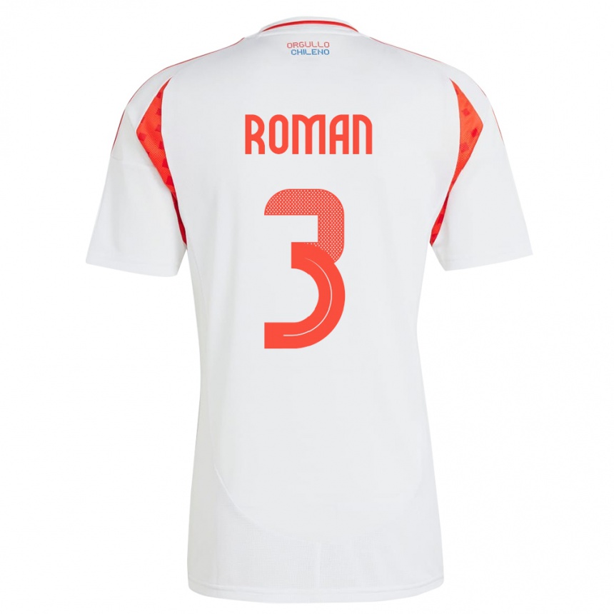 Gyermek Labdarúgás Chile Iván Román #3 Fehér Idegenbeli Jersey 24-26 Mez Póló Ing