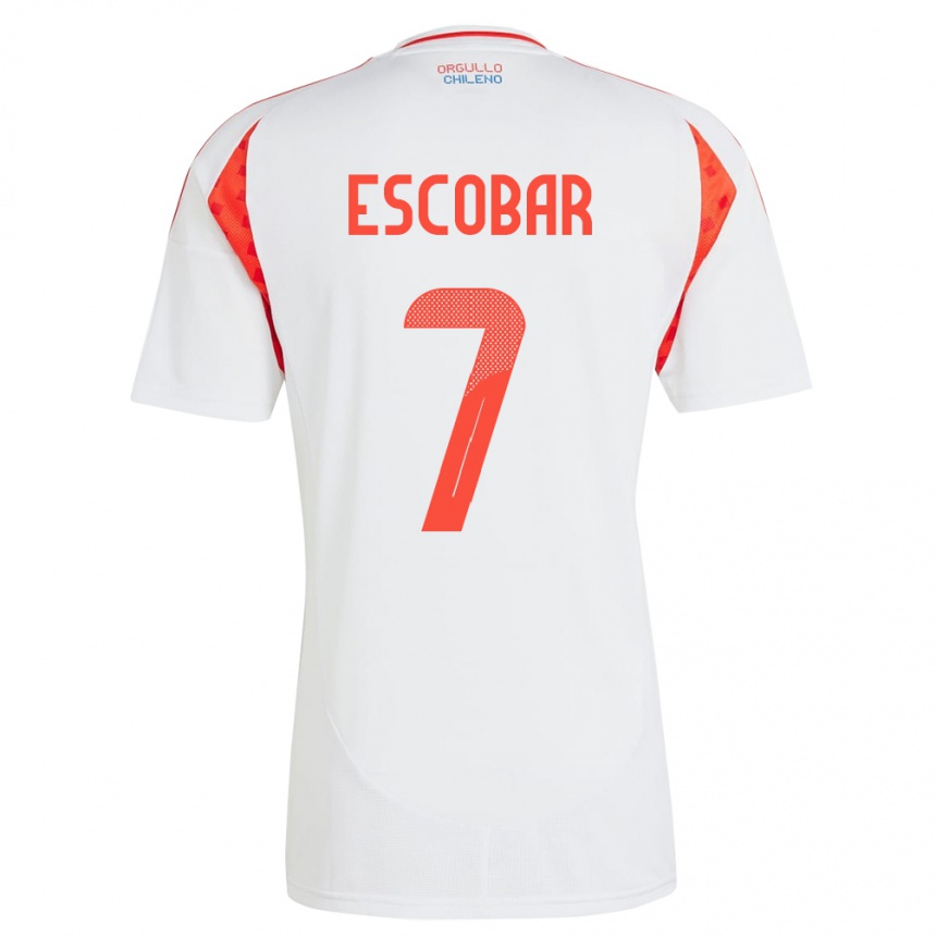 Gyermek Labdarúgás Chile Bastián Escobar #7 Fehér Idegenbeli Jersey 24-26 Mez Póló Ing