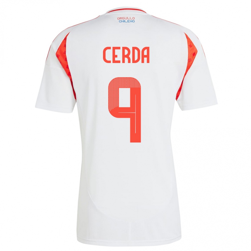 Gyermek Labdarúgás Chile Axel Cerda #9 Fehér Idegenbeli Jersey 24-26 Mez Póló Ing