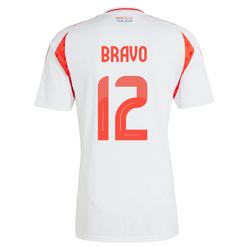 Gyermek Labdarúgás Chile Christian Bravo #12 Fehér Idegenbeli Jersey 24-26 Mez Póló Ing