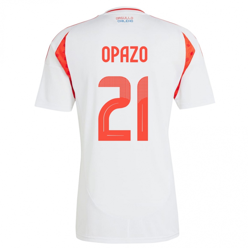 Gyermek Labdarúgás Chile Diego Opazo #21 Fehér Idegenbeli Jersey 24-26 Mez Póló Ing