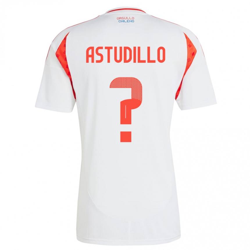 Gyermek Labdarúgás Chile Jerall Astudillo #0 Fehér Idegenbeli Jersey 24-26 Mez Póló Ing