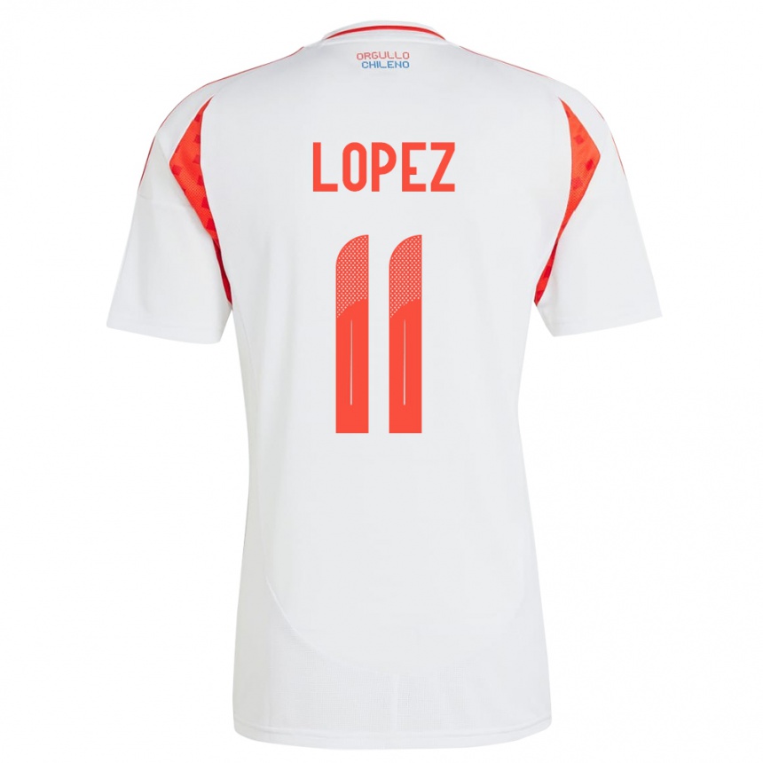 Gyermek Labdarúgás Chile Yessenia López #11 Fehér Idegenbeli Jersey 24-26 Mez Póló Ing