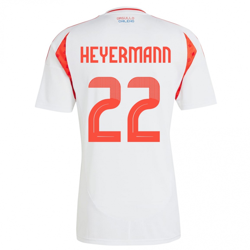 Gyermek Labdarúgás Chile Agustina Heyermann #22 Fehér Idegenbeli Jersey 24-26 Mez Póló Ing