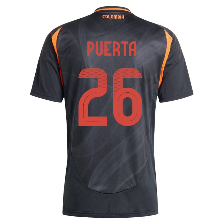 Gyermek Labdarúgás Kolumbia Gustavo Puerta #26 Fekete Idegenbeli Jersey 24-26 Mez Póló Ing