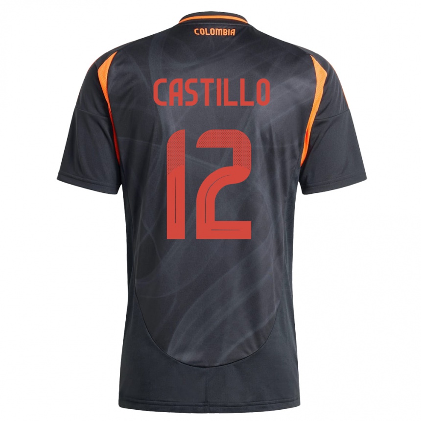 Gyermek Labdarúgás Kolumbia Juan Castillo #12 Fekete Idegenbeli Jersey 24-26 Mez Póló Ing