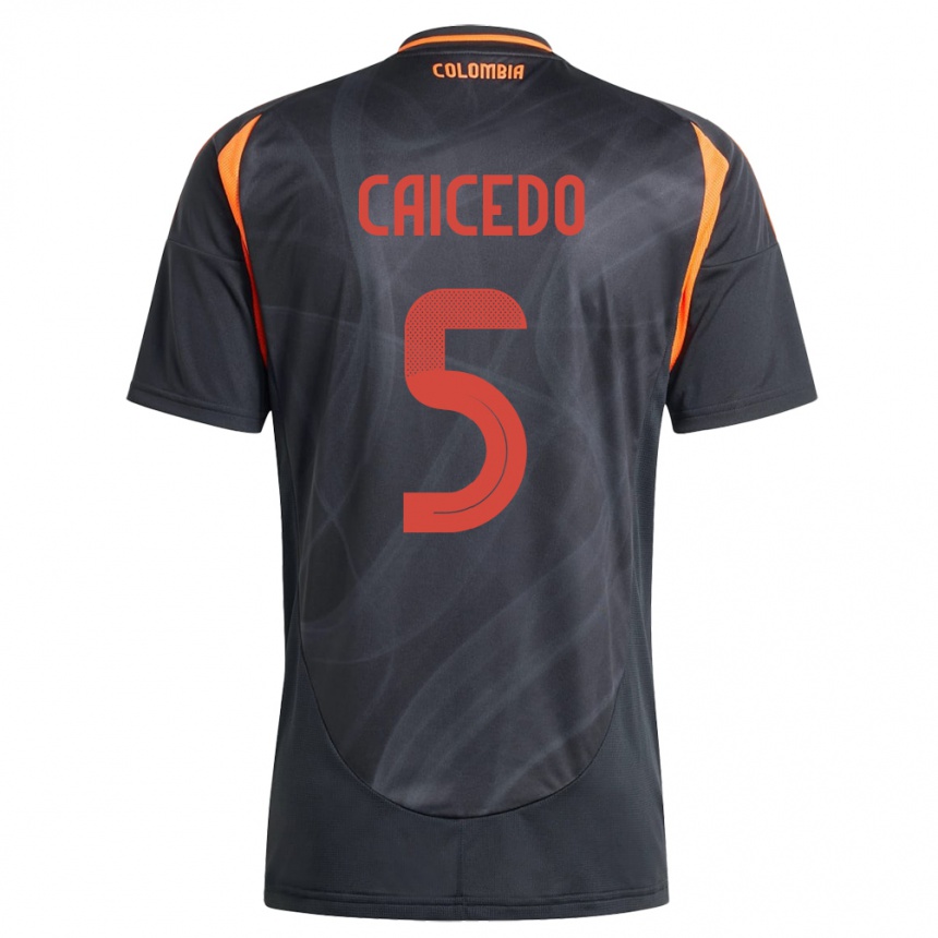 Gyermek Labdarúgás Kolumbia Kelly Caicedo #5 Fekete Idegenbeli Jersey 24-26 Mez Póló Ing