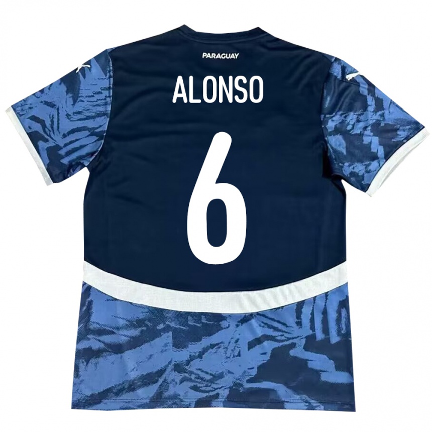 Gyermek Labdarúgás Paraguay Júnior Alonso #6 Kék Idegenbeli Jersey 24-26 Mez Póló Ing