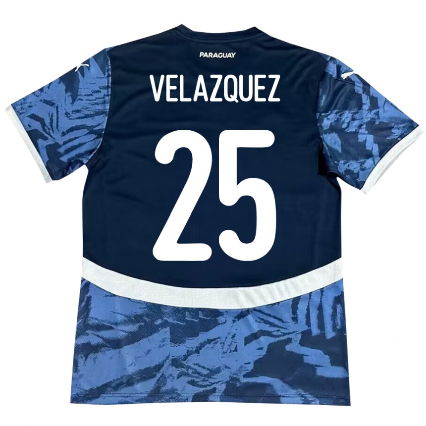 Gyermek Labdarúgás Paraguay Gustavo Velázquez #25 Kék Idegenbeli Jersey 24-26 Mez Póló Ing