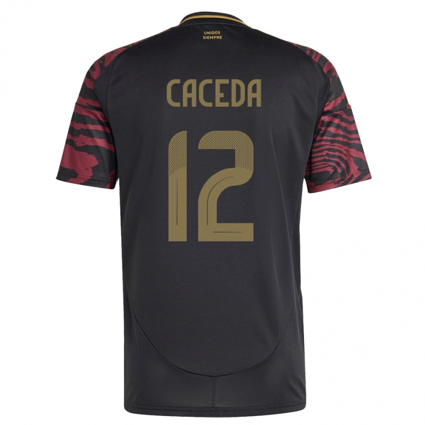 Gyermek Labdarúgás Peru Carlos Cáceda #12 Fekete Idegenbeli Jersey 24-26 Mez Póló Ing