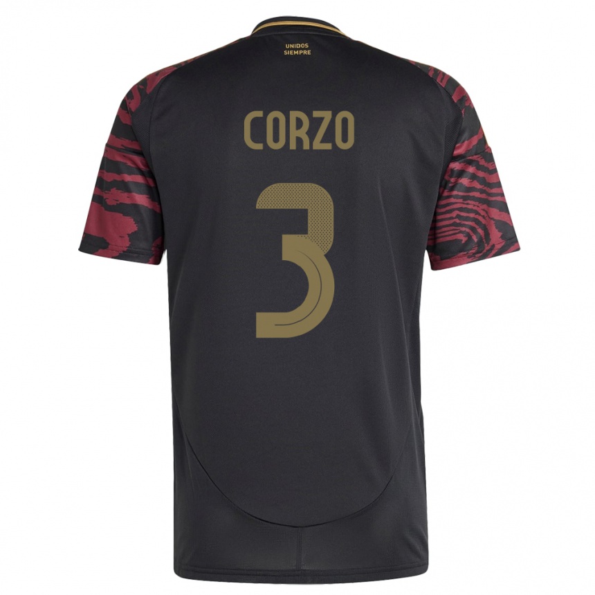 Gyermek Labdarúgás Peru Aldo Corzo #3 Fekete Idegenbeli Jersey 24-26 Mez Póló Ing