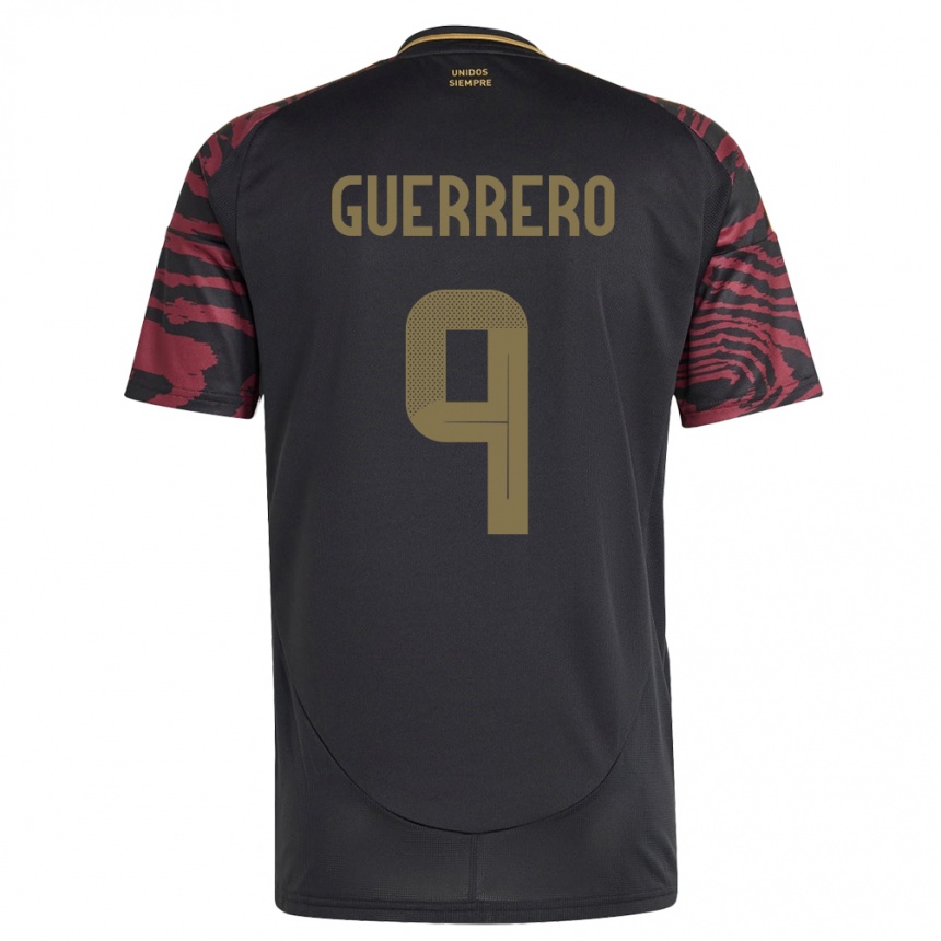 Gyermek Labdarúgás Peru Paolo Guerrero #9 Fekete Idegenbeli Jersey 24-26 Mez Póló Ing