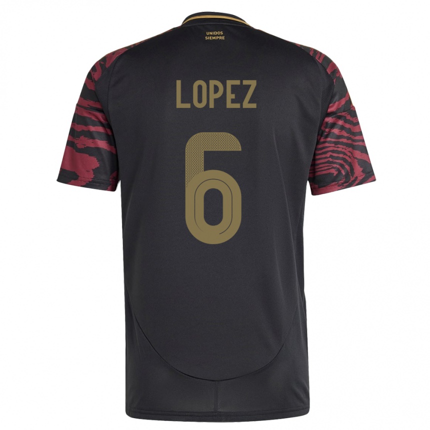 Gyermek Labdarúgás Peru Marcos López #6 Fekete Idegenbeli Jersey 24-26 Mez Póló Ing