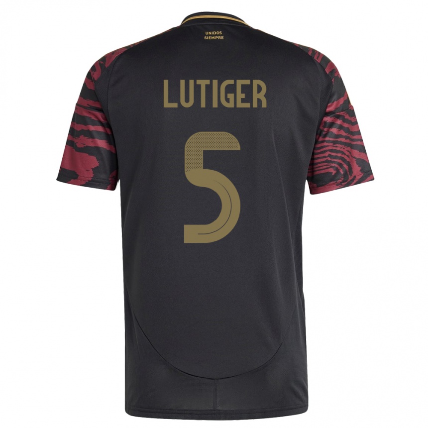 Gyermek Labdarúgás Peru Rafael Lutiger #5 Fekete Idegenbeli Jersey 24-26 Mez Póló Ing