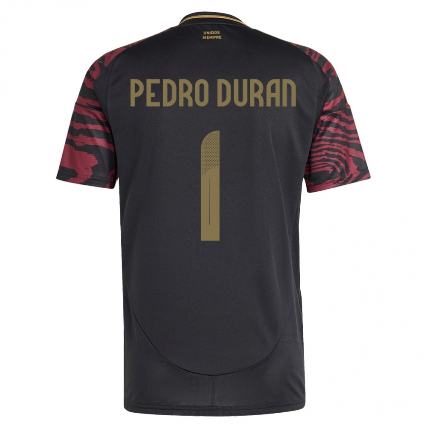 Gyermek Labdarúgás Peru Juan Pedro Durán #1 Fekete Idegenbeli Jersey 24-26 Mez Póló Ing