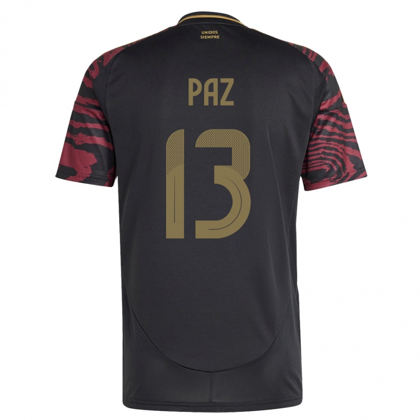 Gyermek Labdarúgás Peru Braidy Paz #13 Fekete Idegenbeli Jersey 24-26 Mez Póló Ing