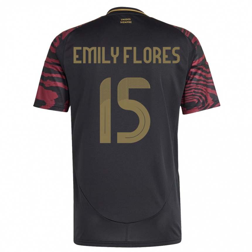 Gyermek Labdarúgás Peru Emily Flores #15 Fekete Idegenbeli Jersey 24-26 Mez Póló Ing