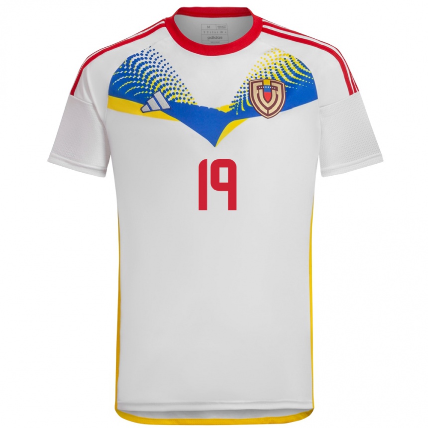 Gyermek Labdarúgás Venezuela Junior Colina #19 Fehér Idegenbeli Jersey 24-26 Mez Póló Ing