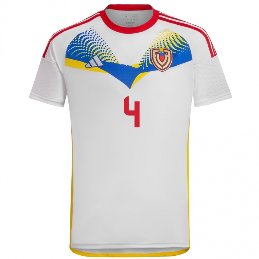 Gyermek Labdarúgás Venezuela Santiago Gómez #4 Fehér Idegenbeli Jersey 24-26 Mez Póló Ing