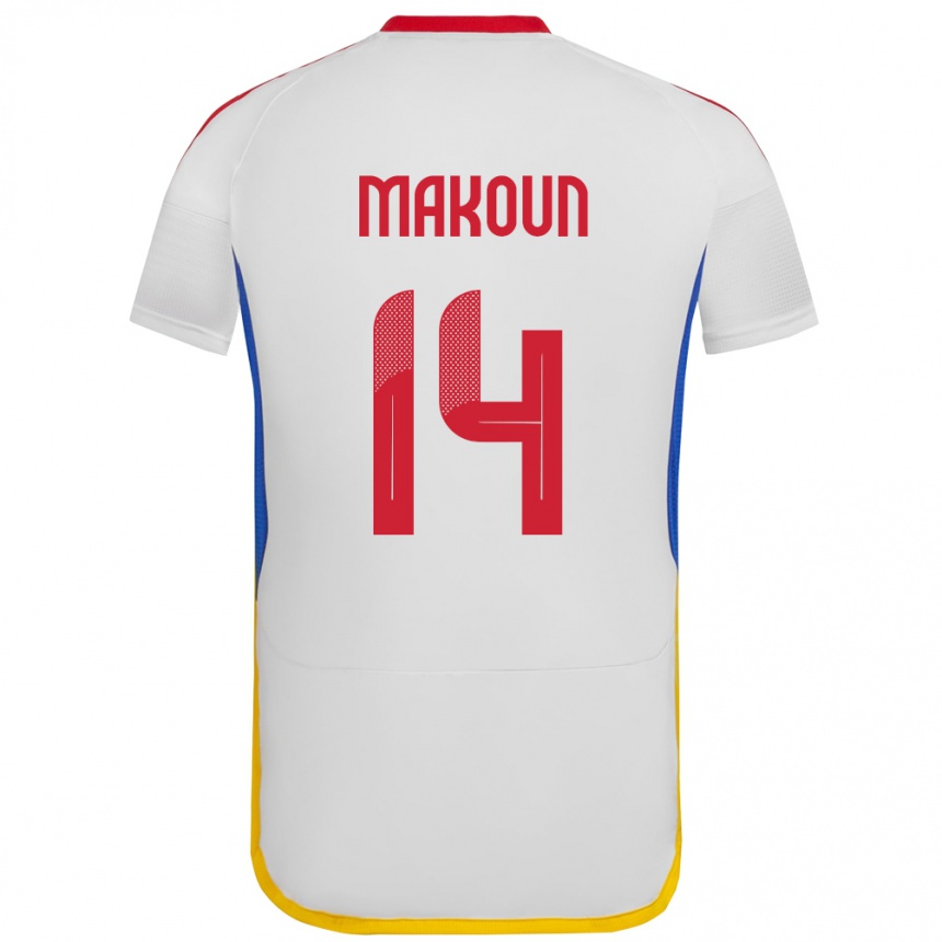 Gyermek Labdarúgás Venezuela Christian Makoun #14 Fehér Idegenbeli Jersey 24-26 Mez Póló Ing