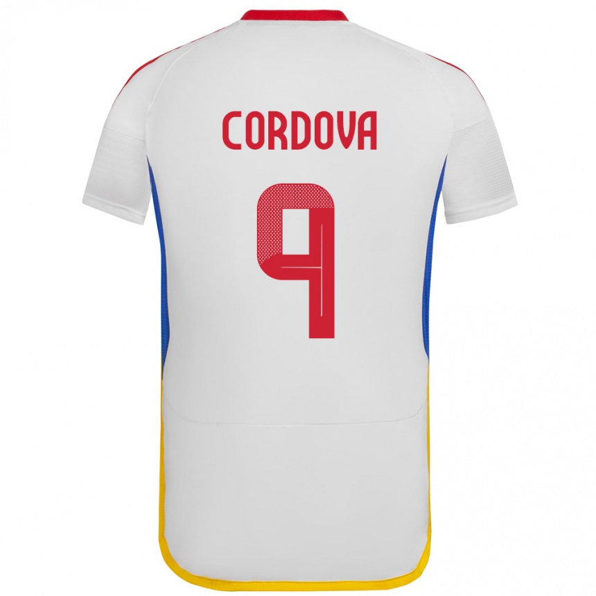 Gyermek Labdarúgás Venezuela Sergio Córdova #9 Fehér Idegenbeli Jersey 24-26 Mez Póló Ing