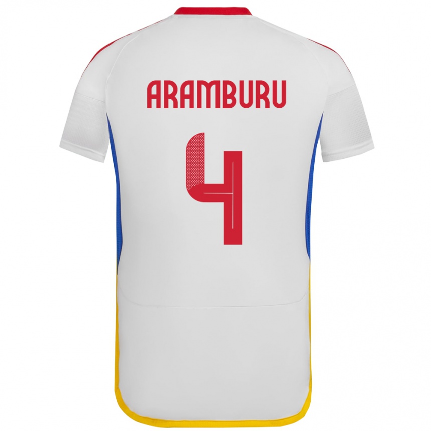 Gyermek Labdarúgás Venezuela Jon Aramburu #4 Fehér Idegenbeli Jersey 24-26 Mez Póló Ing