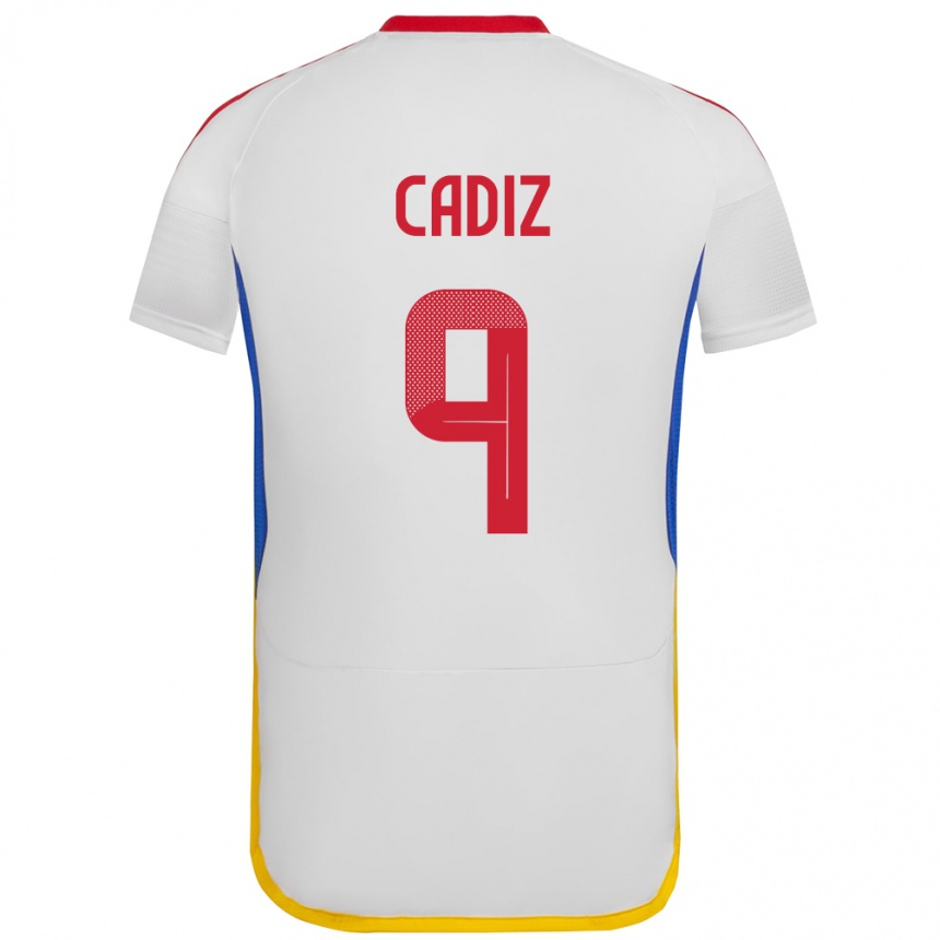 Gyermek Labdarúgás Venezuela Jhonder Cádiz #9 Fehér Idegenbeli Jersey 24-26 Mez Póló Ing