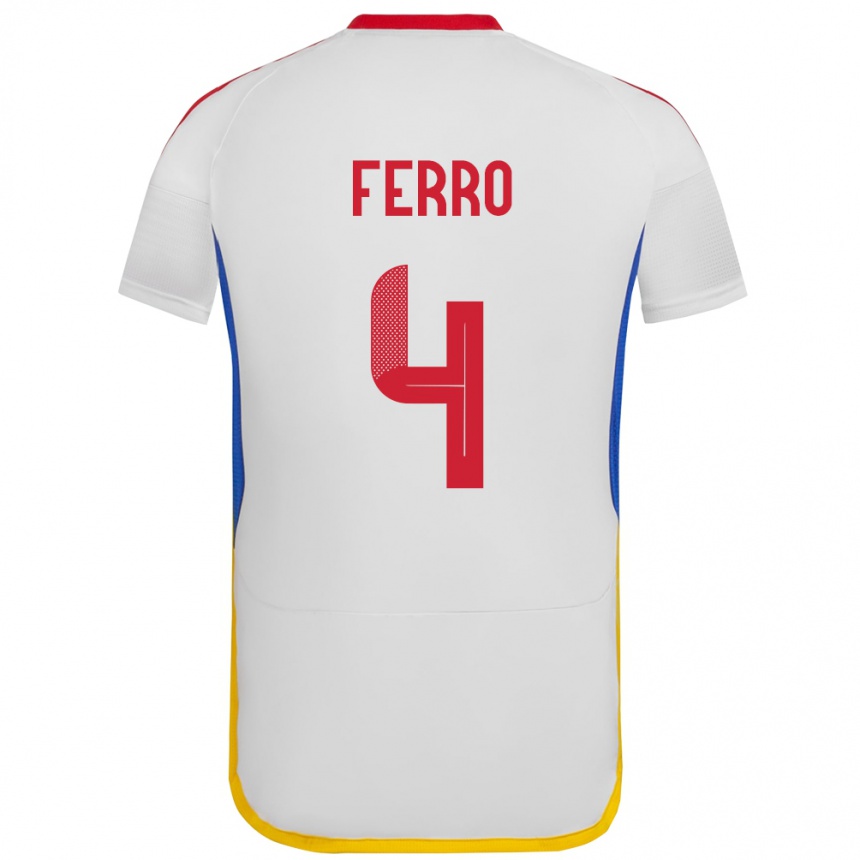 Gyermek Labdarúgás Venezuela Andrés Ferro #4 Fehér Idegenbeli Jersey 24-26 Mez Póló Ing