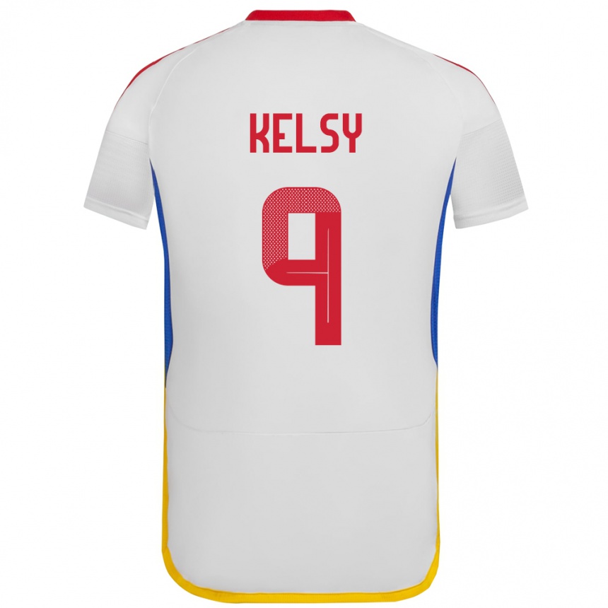 Gyermek Labdarúgás Venezuela Kevin Kelsy #9 Fehér Idegenbeli Jersey 24-26 Mez Póló Ing