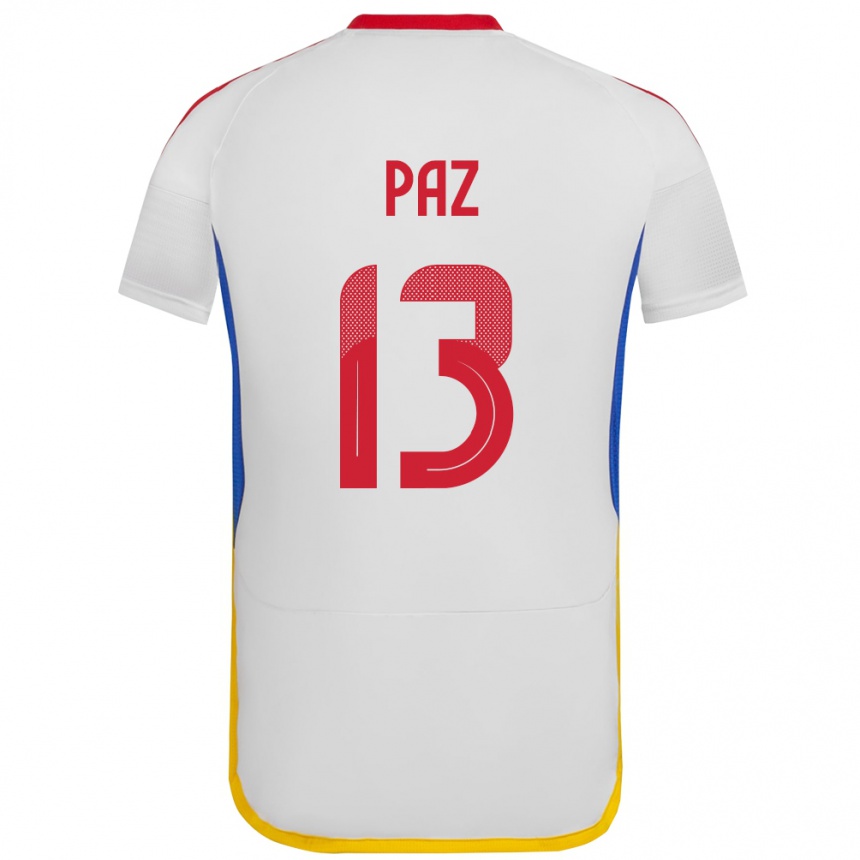 Gyermek Labdarúgás Venezuela Jesús Paz #13 Fehér Idegenbeli Jersey 24-26 Mez Póló Ing