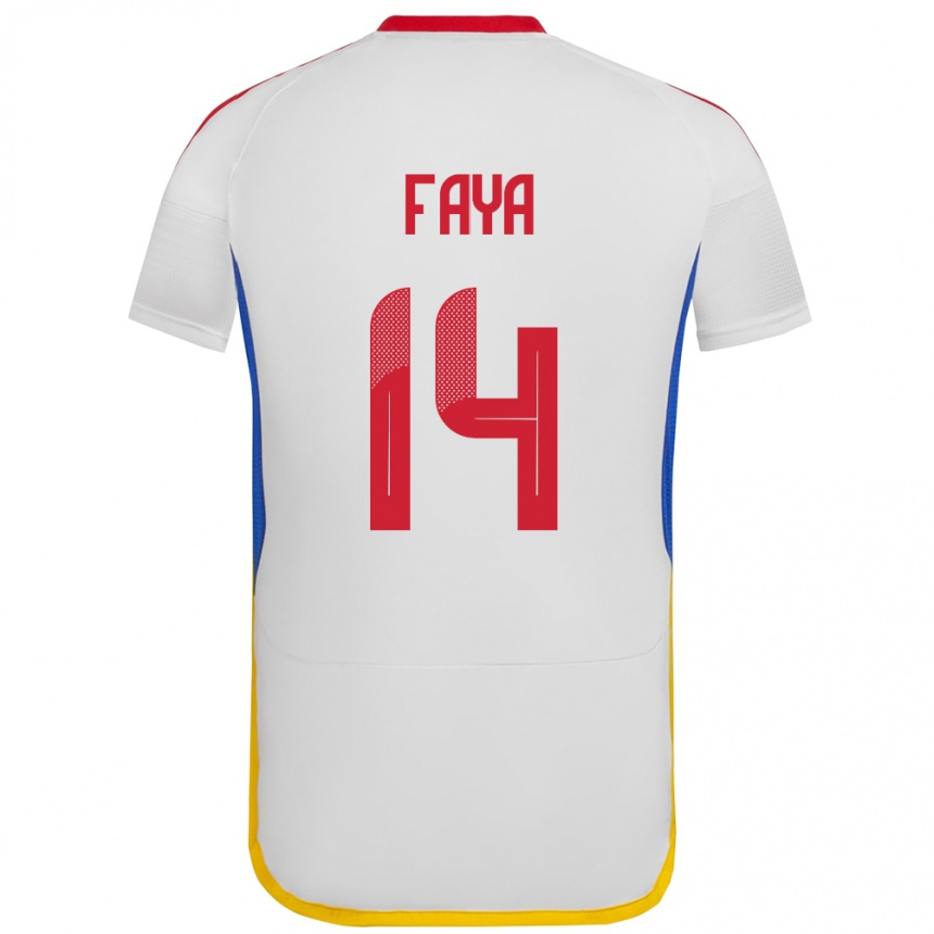 Gyermek Labdarúgás Venezuela Carlos Faya #14 Fehér Idegenbeli Jersey 24-26 Mez Póló Ing