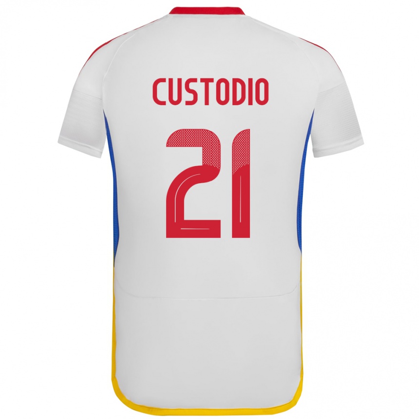 Gyermek Labdarúgás Venezuela Alex Custodio #21 Fehér Idegenbeli Jersey 24-26 Mez Póló Ing