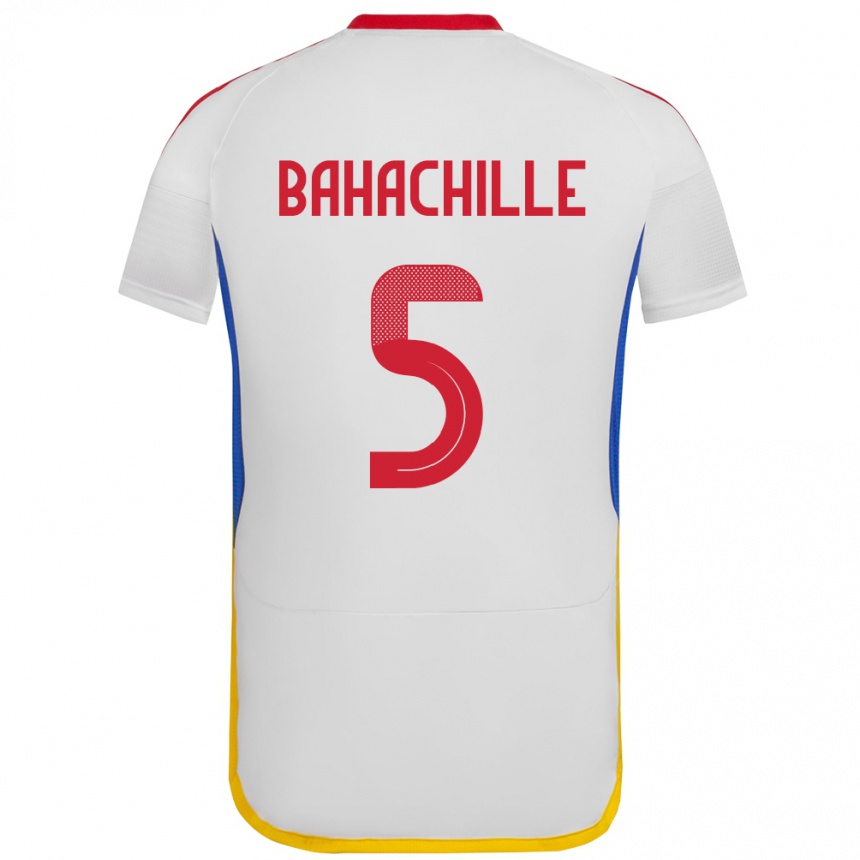 Gyermek Labdarúgás Venezuela Abraham Bahachille #5 Fehér Idegenbeli Jersey 24-26 Mez Póló Ing