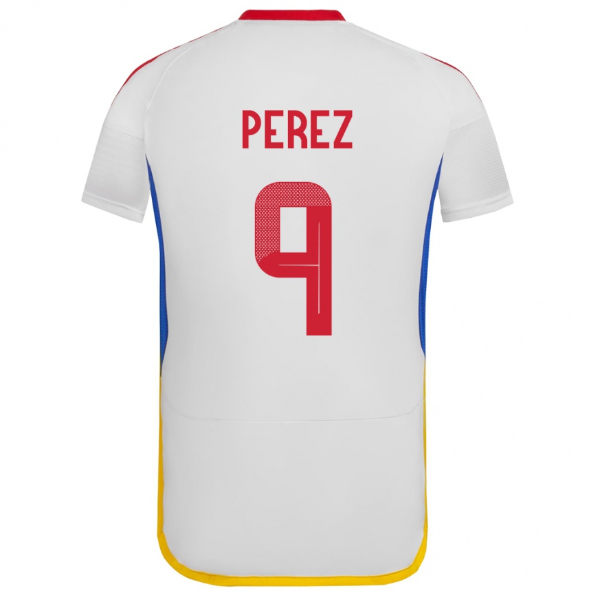 Gyermek Labdarúgás Venezuela Daniel Pérez #9 Fehér Idegenbeli Jersey 24-26 Mez Póló Ing