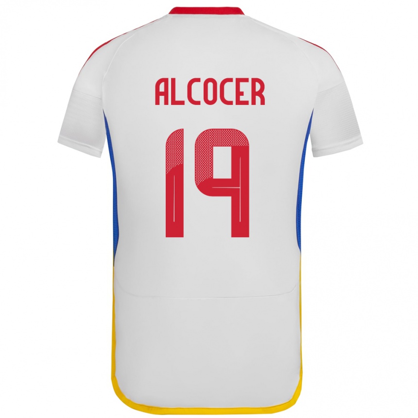 Gyermek Labdarúgás Venezuela Brayan Alcocer #19 Fehér Idegenbeli Jersey 24-26 Mez Póló Ing