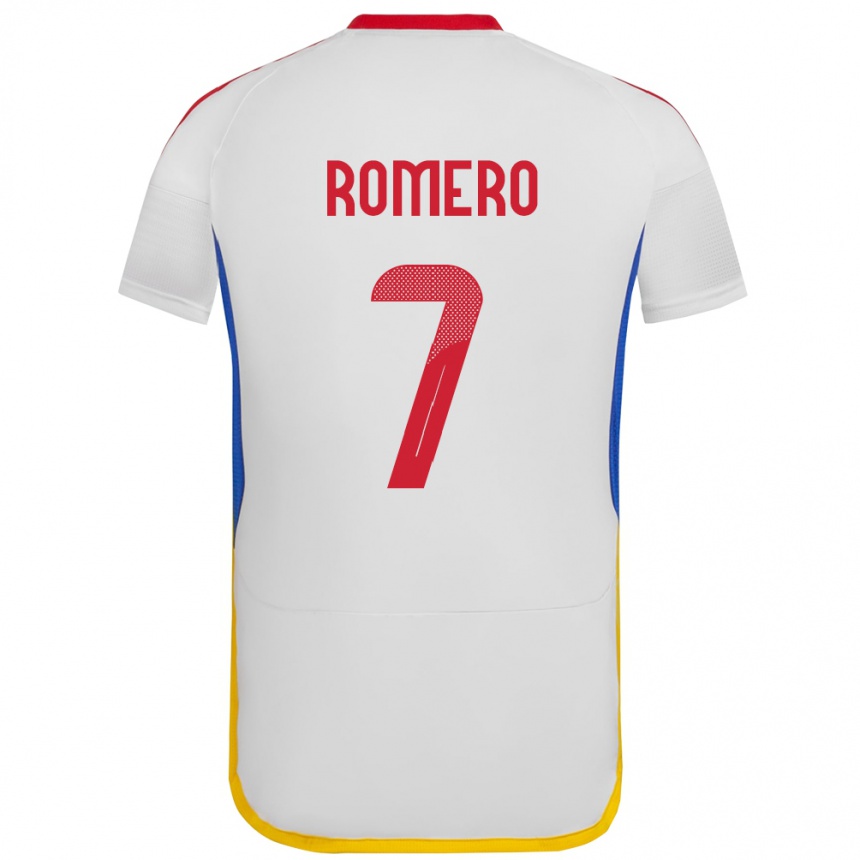 Gyermek Labdarúgás Venezuela Leenhan Romero #7 Fehér Idegenbeli Jersey 24-26 Mez Póló Ing