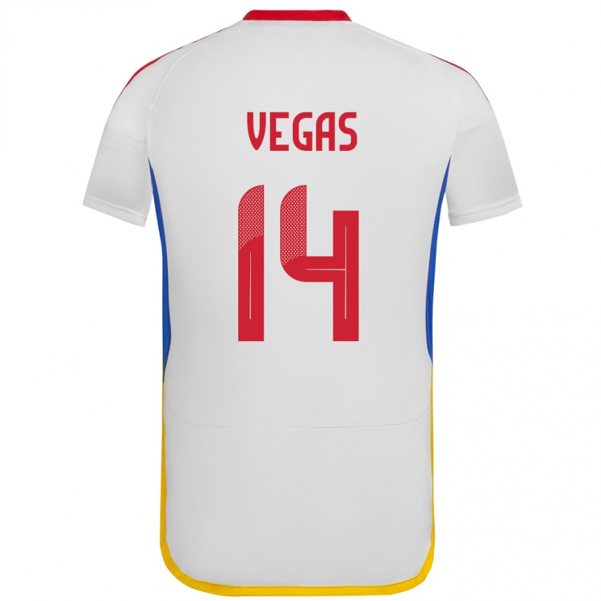 Gyermek Labdarúgás Venezuela Miguel Vegas #14 Fehér Idegenbeli Jersey 24-26 Mez Póló Ing