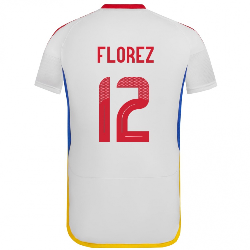 Gyermek Labdarúgás Venezuela Génesis Flórez #12 Fehér Idegenbeli Jersey 24-26 Mez Póló Ing