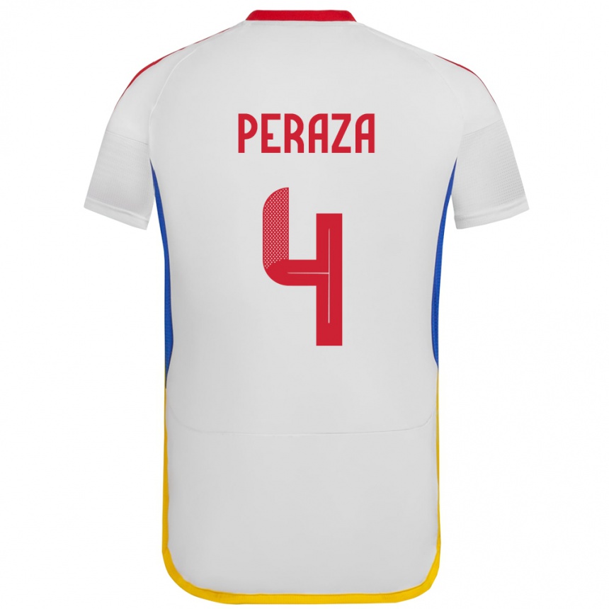 Gyermek Labdarúgás Venezuela María Peraza #4 Fehér Idegenbeli Jersey 24-26 Mez Póló Ing