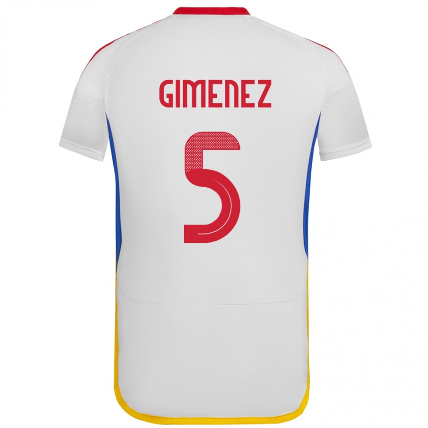 Gyermek Labdarúgás Venezuela Yenifer Giménez #5 Fehér Idegenbeli Jersey 24-26 Mez Póló Ing