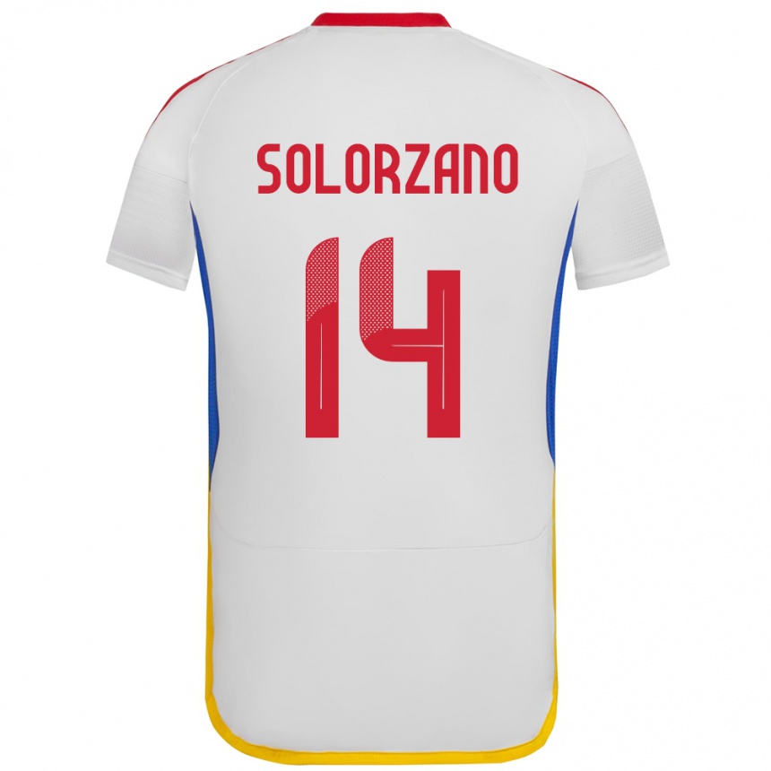 Gyermek Labdarúgás Venezuela Fabiola Solórzano #14 Fehér Idegenbeli Jersey 24-26 Mez Póló Ing