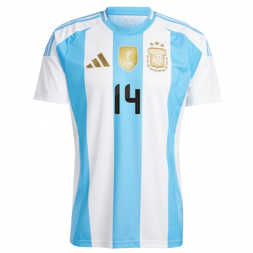 Férfi Labdarúgás Argentína Javier Mascherano #14 Fehér Kék Hazai Jersey 24-26 Mez Póló Ing