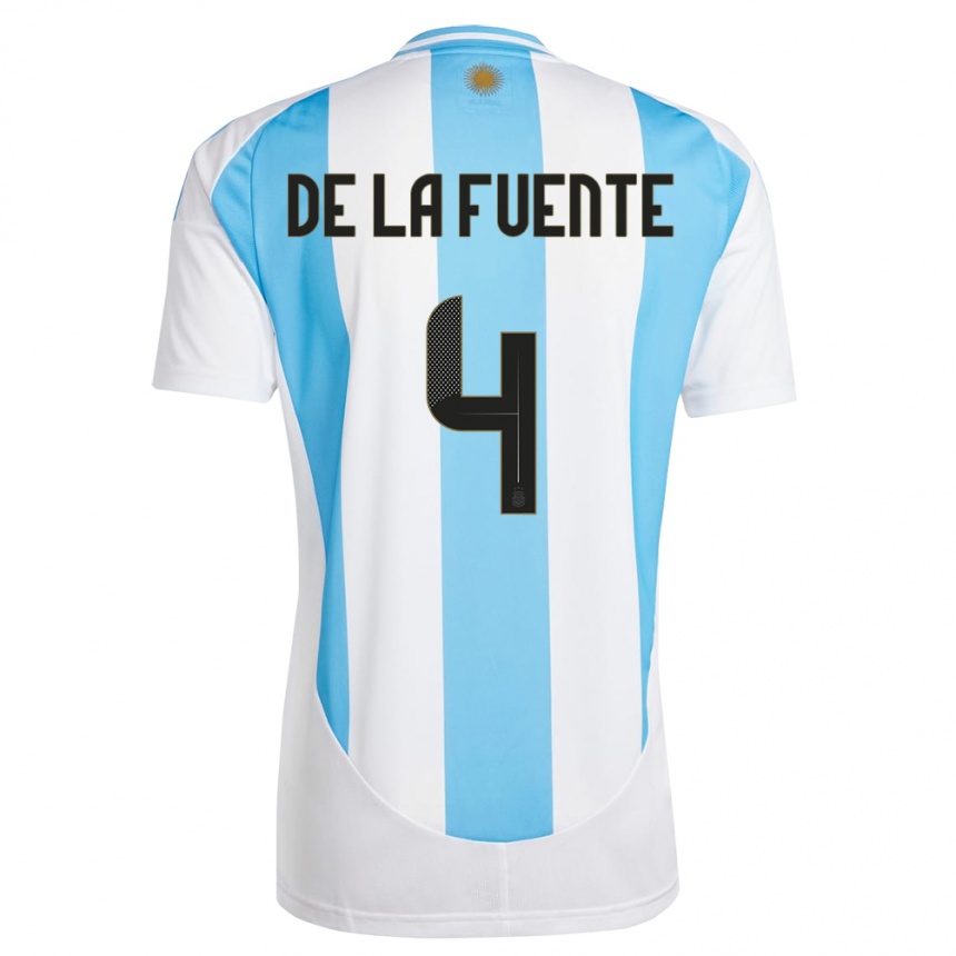 Férfi Labdarúgás Argentína Hernan De La Fuente #4 Fehér Kék Hazai Jersey 24-26 Mez Póló Ing