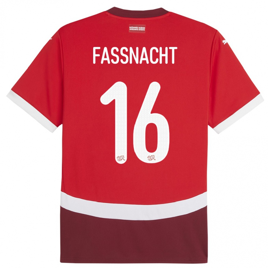 Férfi Labdarúgás Svájc Christian Fassnacht #16 Piros Hazai Jersey 24-26 Mez Póló Ing