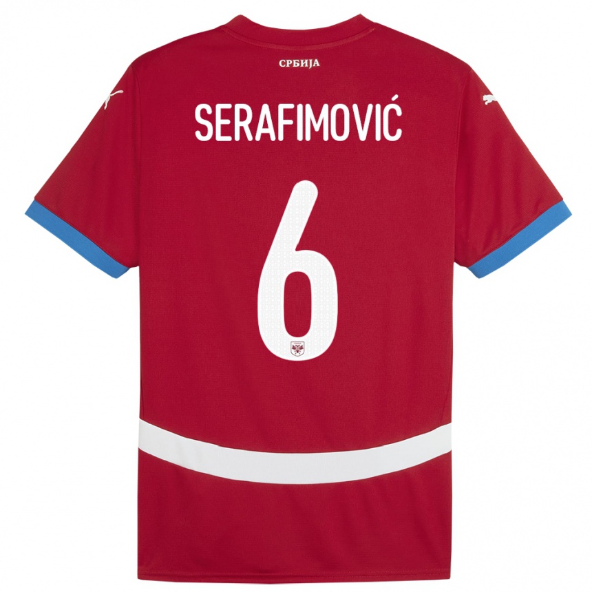 Férfi Labdarúgás Szerbia Vojin Serafimovic #6 Piros Hazai Jersey 24-26 Mez Póló Ing